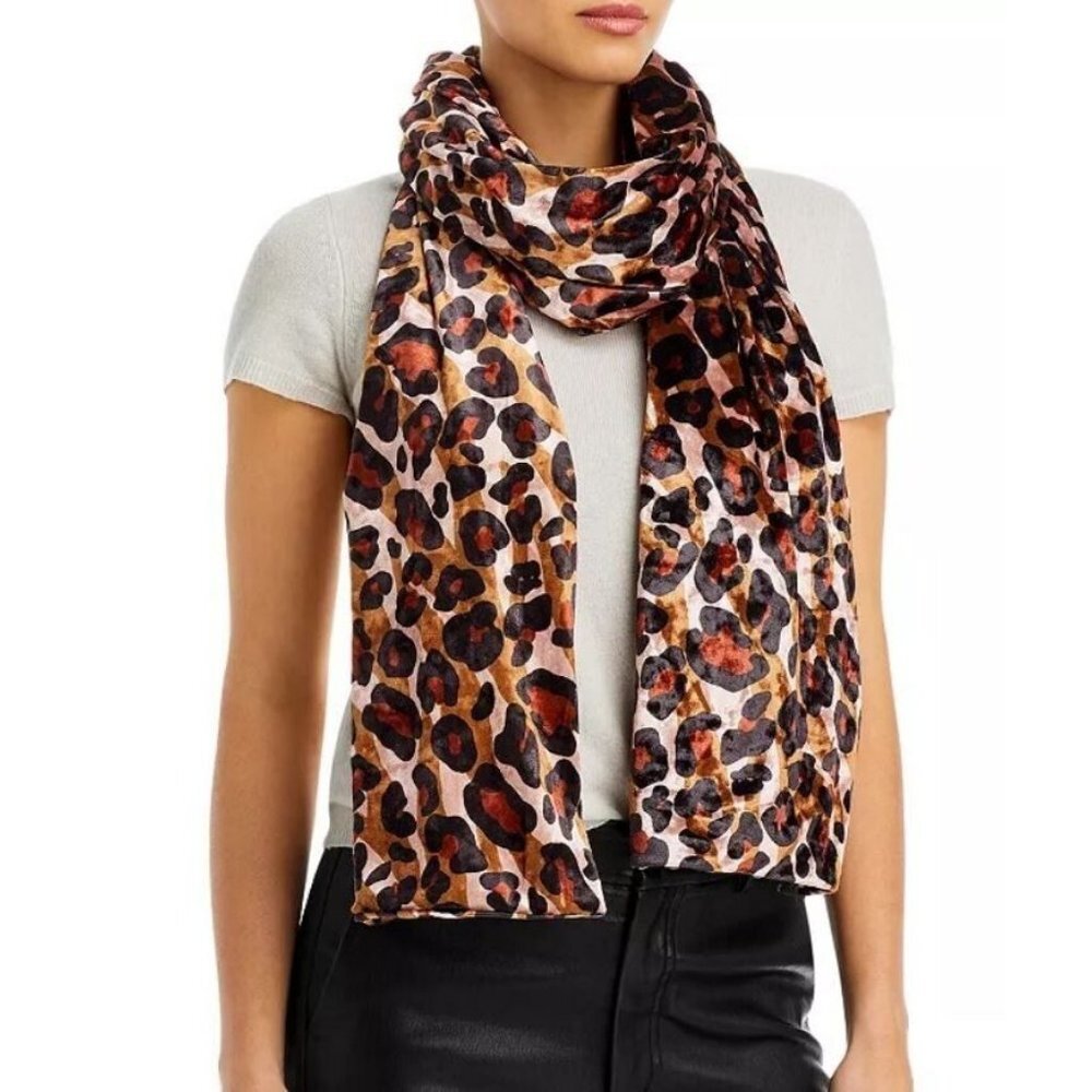 ECHO NEW YORK leopard animal print velvet tubular women's scarf wrap - BROWN